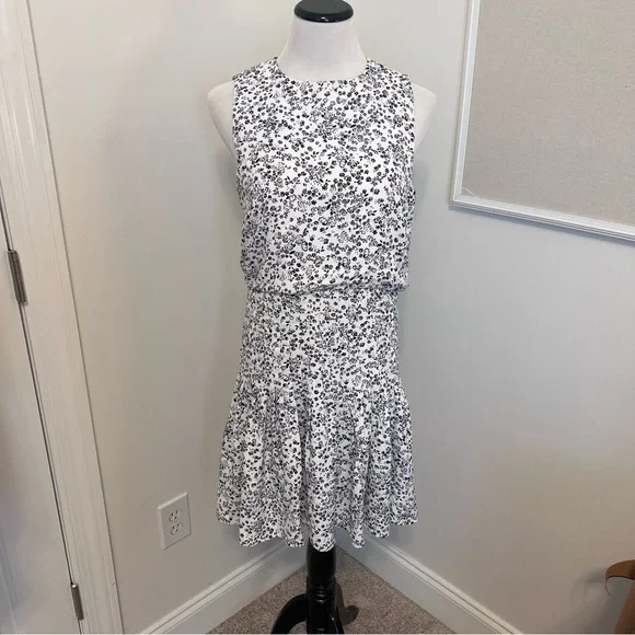 Ann Taylor | Dresses | Ann Taylor White Black Floral Print Pintuck Drop  Waist Dress | Poshmark